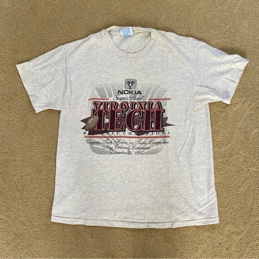 Vintage Virginia Tech Gray T-Shirt 1995 Nokia Sugar Bowl Texas UT Cotton Men’s L